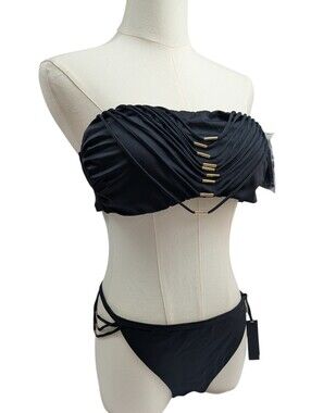 NEW! Victoria's Secret Black Bandeau Bikini Set Strappy Y2K Size L